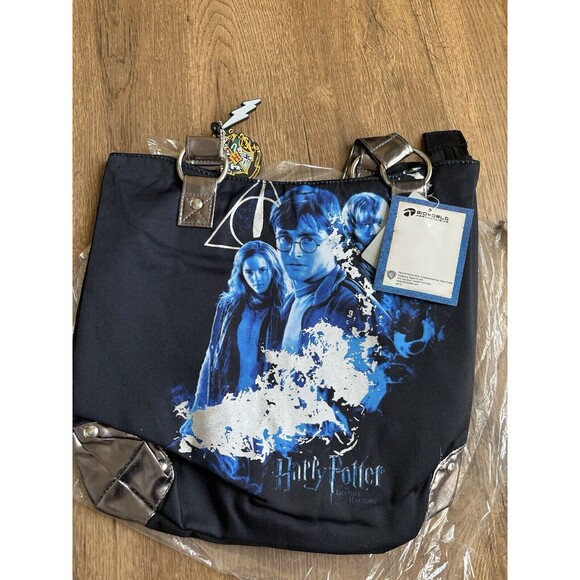 Harry Potter Deathly Hallows Hermione Ron Harry Purse Bag NWT Hot Topic Blue - Picture 2 of 5